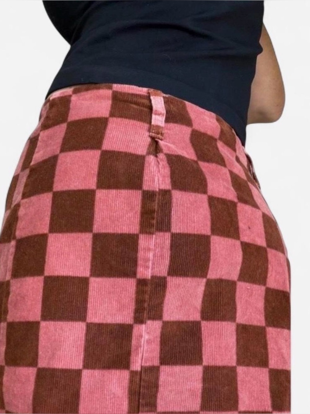 Wild Fable Women’s pink brown checkered skirt size 2 corduroy short mini retro